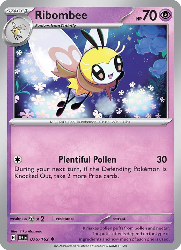 Ribombee Reverse Holo 076/162 Temporal Forces Pokémon Card