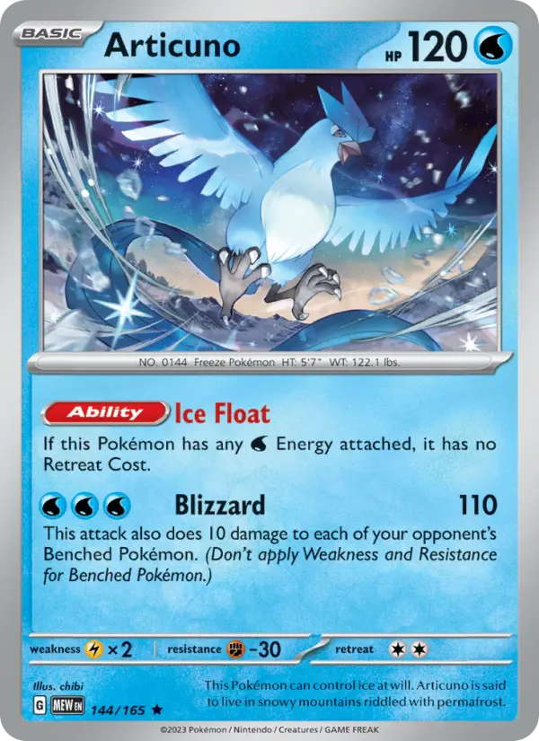 Articuno Reverse Holo 144/165 151 Pokémon Card