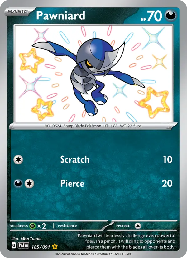 Pawniard Holo 185/91 Paldean Fates Pokémon Card