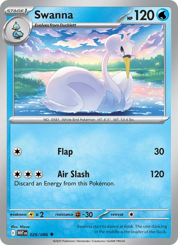 Swanna Normal 026/86 White Flare Pokémon Card
