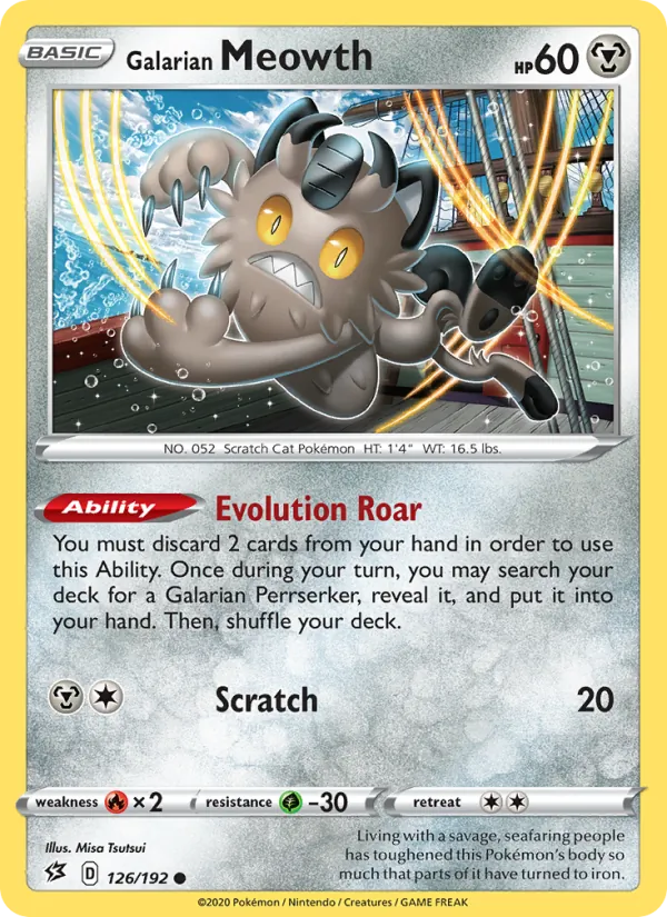 Galarian Meowth Reverse Holo 126/192 Rebel Clash Pokémon Card