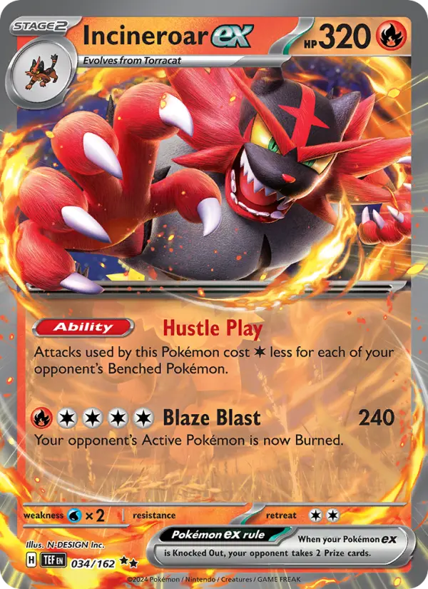 Incineroar ex Holo 034/162 Temporal Forces Pokémon Card