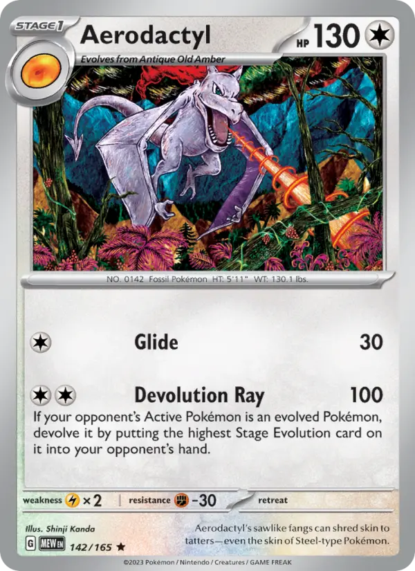 Aerodactyl Reverse Holo 142/165 151 Pokémon Card