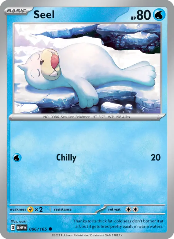 Seel Reverse Holo 086/165 151 Pokémon Card