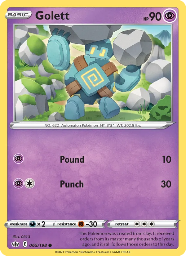 Golett Reverse Holo 065/198 Chilling Reign Pokémon Card
