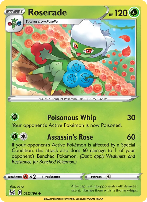 Roserade Reverse Holo 015/196 Lost Origin Pokémon Card