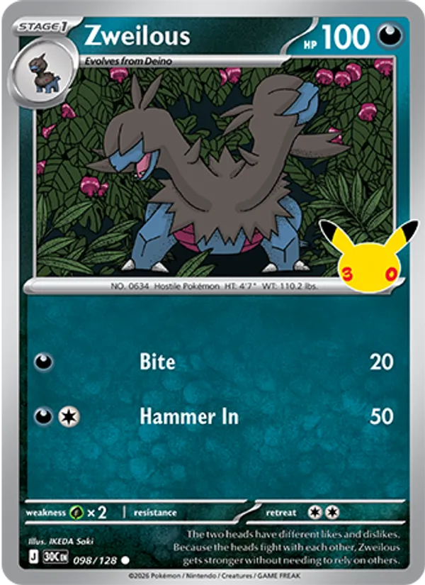 Zweilous Normal 098/128 30th Celebration Pokémon Card