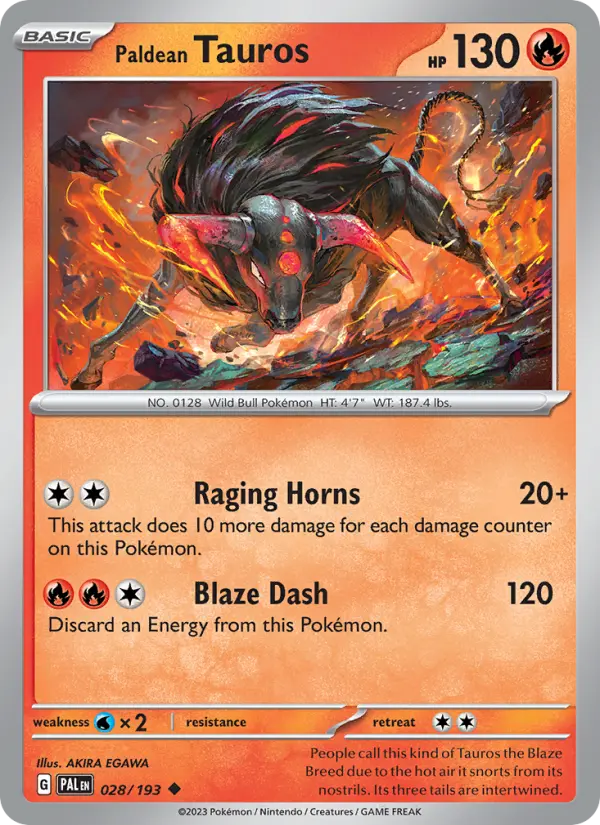 Paldean Tauros Non-Foil 028/193 Paldea Evolved Pokémon Card