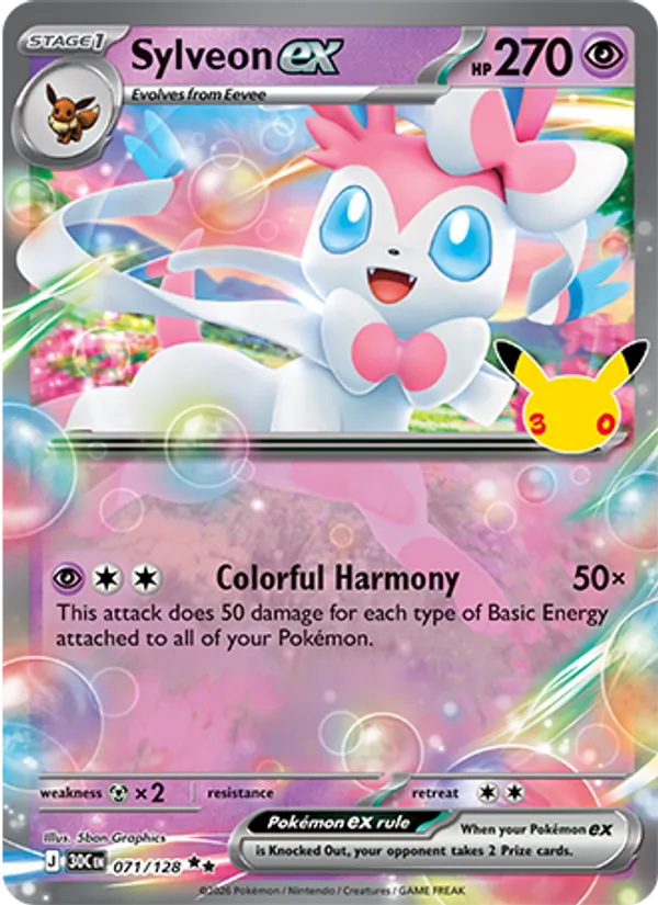 Sylveon ex Normal 071/128 30th Celebration Pokémon Card