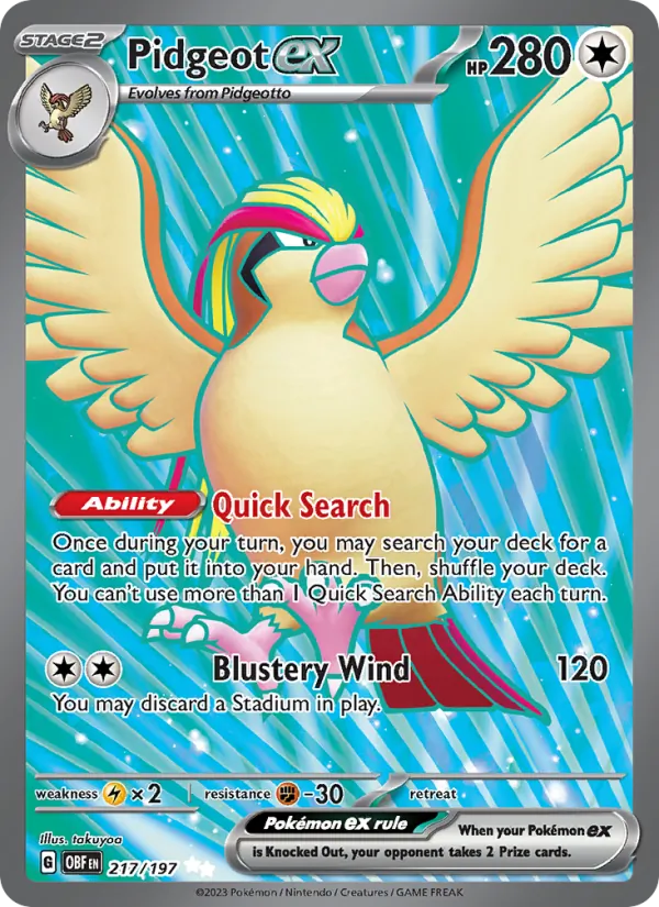 Pidgeot ex Holo 217/197 Obsidian Flames Pokémon Card