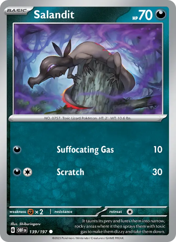 Salandit Reverse Holo 139/197 Obsidian Flames Pokémon Card