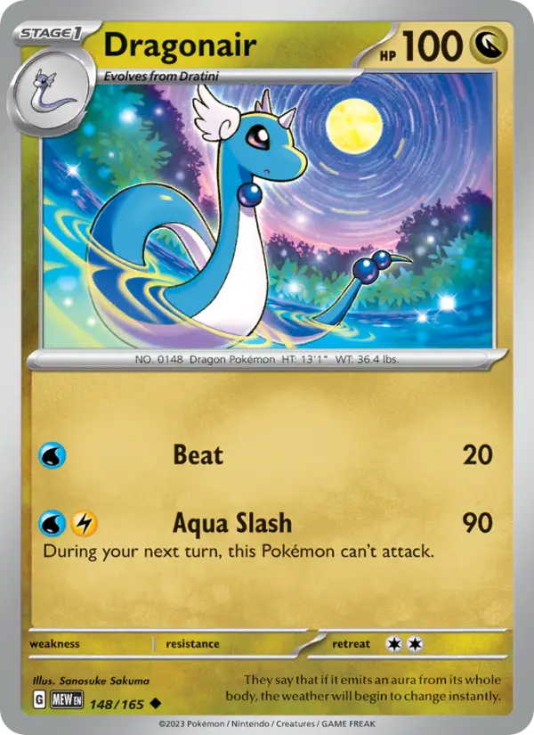 Dragonair Reverse Holo 148/165 151 Pokémon Card