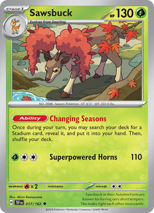 Sawsbuck Reverse Holo 017/162 Temporal Forces Pokémon Card