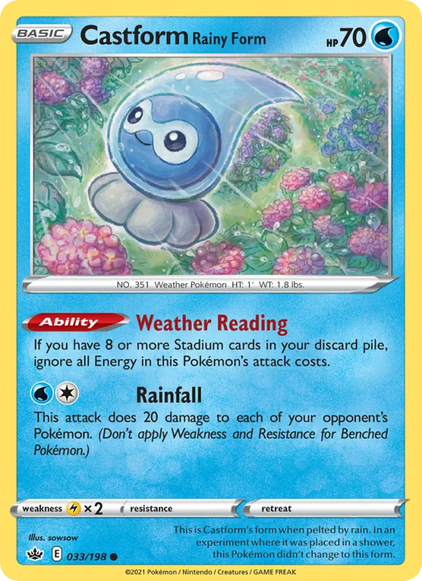 Castform Rainy Form Reverse Holo 033/198 Chilling Reign Pokémon Card