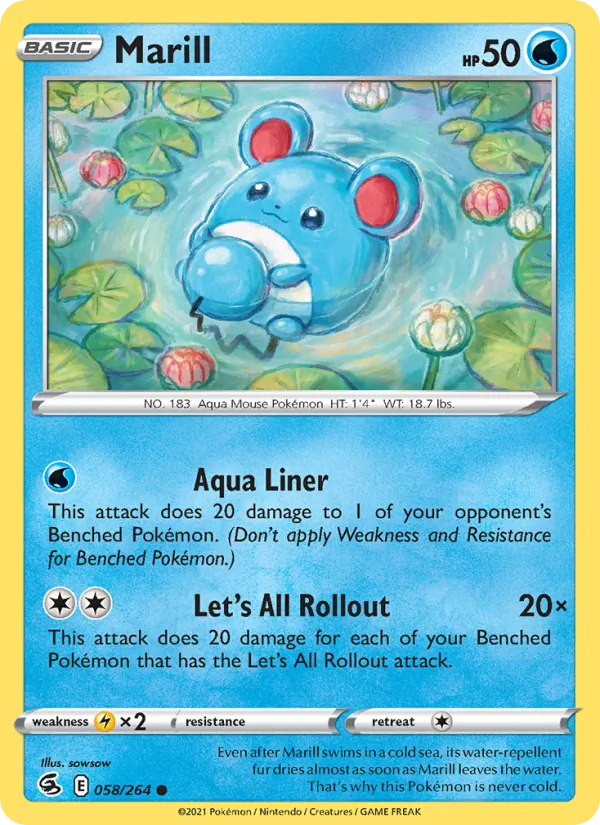 Marill Reverse Holo 058/264 Fusion Strike Pokémon Card
