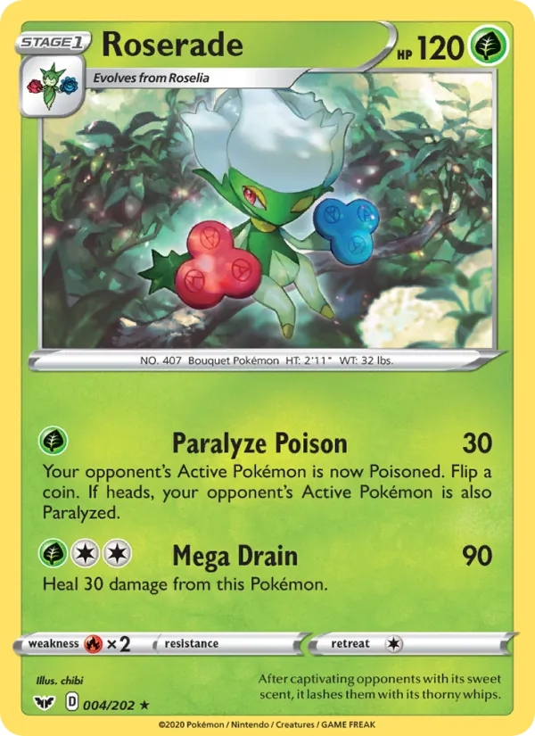 Roserade Reverse Holo 004/202 Sword & Shield Pokémon Card
