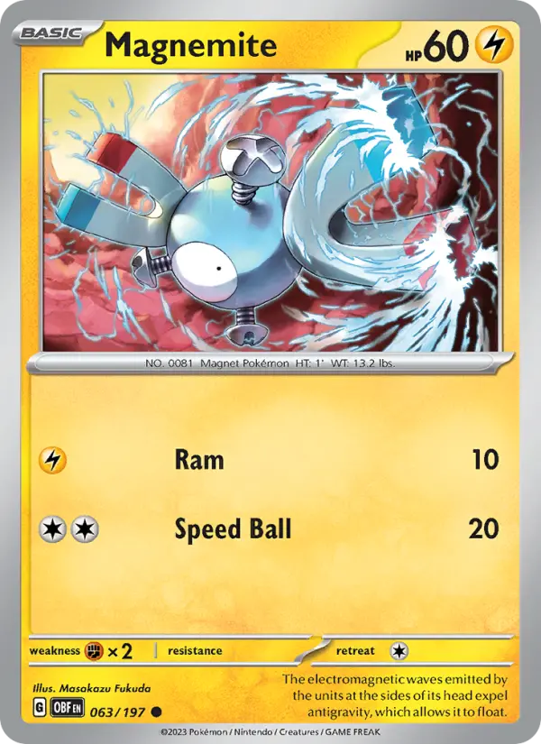 Magnemite Reverse Holo 063/197 Obsidian Flames Pokémon Card