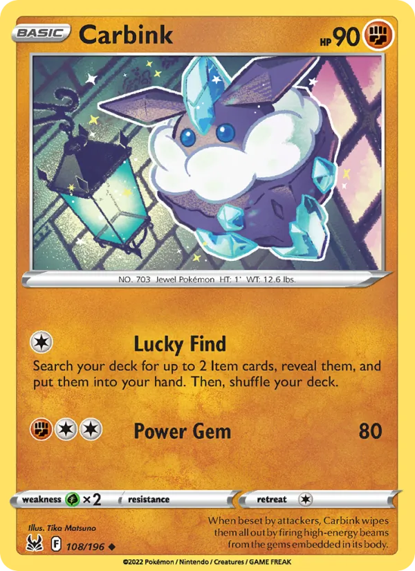 Carbink Reverse Holo 108/196 Lost Origin Pokémon Card