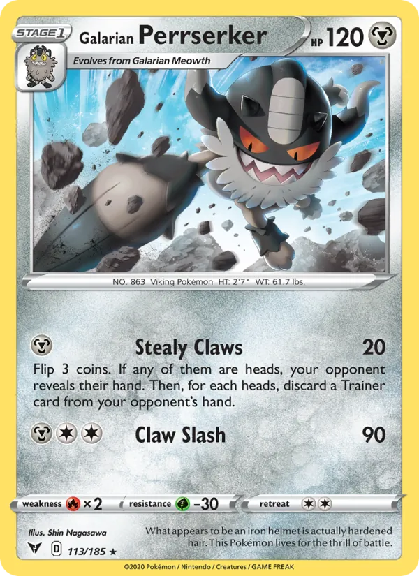 Galarian Perrserker Reverse Holo 113/185 Vivid Voltage Pokémon Card