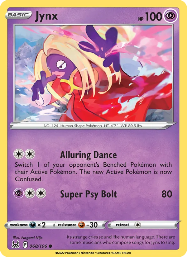 Jynx Reverse Holo 068/196 Lost Origin Pokémon Card