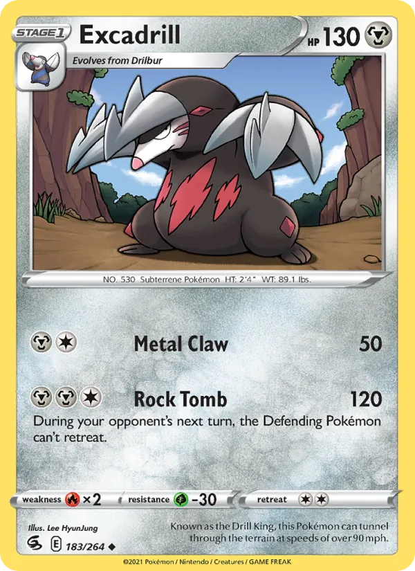 Excadrill Reverse Holo 183/264 Fusion Strike Pokémon Card