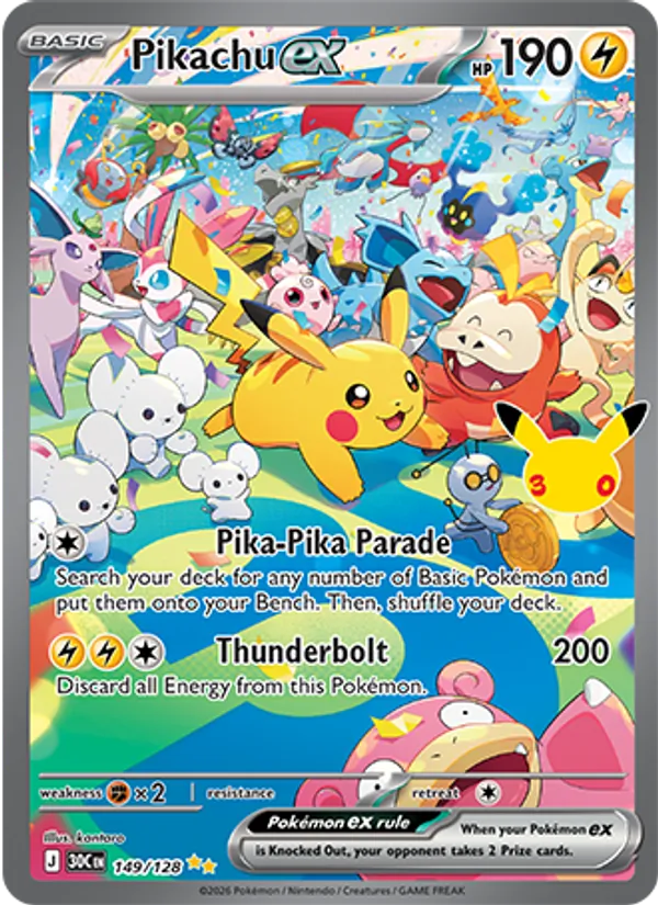 Pikachu ex Normal 149/128 30th Celebration Pokémon Card
