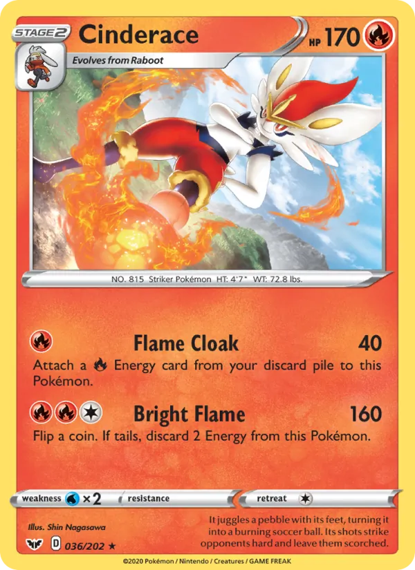 Cinderace Reverse Holo 036/202 Sword & Shield Pokémon Card