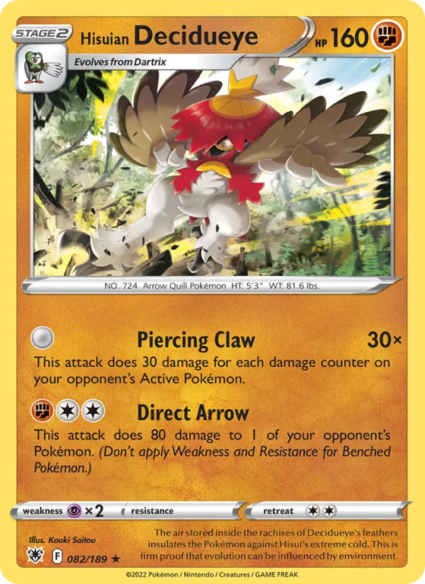 Hisuian Decidueye Reverse Holo 082/189 Astral Radiance Pokémon Card