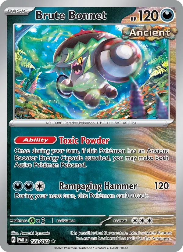 Brute Bonnet Reverse Holo 123/182 Paradox Rift Pokémon Card