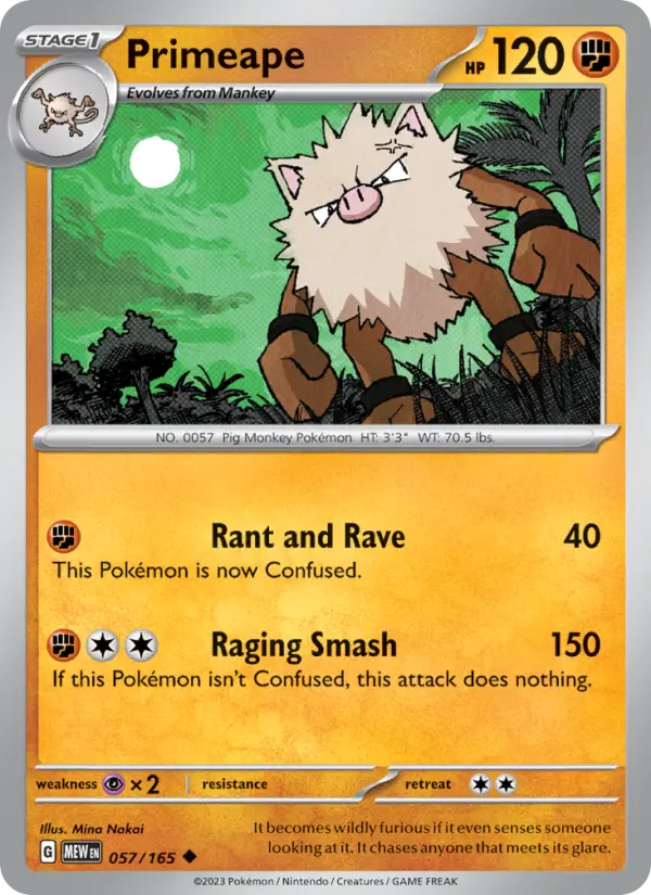 Primeape Reverse Holo 057/165 151 Pokémon Card