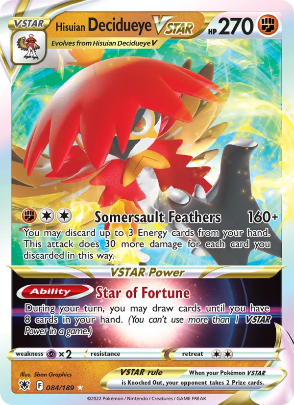 Hisuian Decidueye VSTAR Holo 084/189 Astral Radiance Pokémon Card