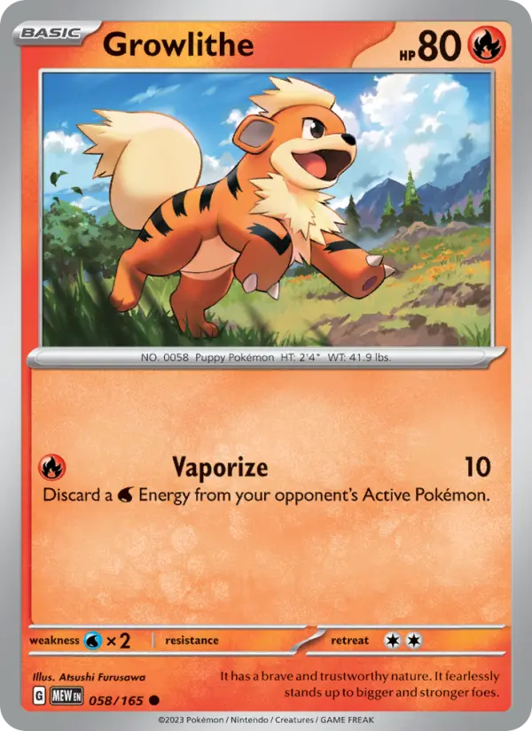 Growlithe Reverse Holo 058/165 151 Pokémon Card