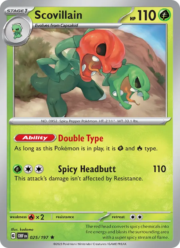 Scovillain Reverse Holo 025/197 Obsidian Flames Pokémon Card