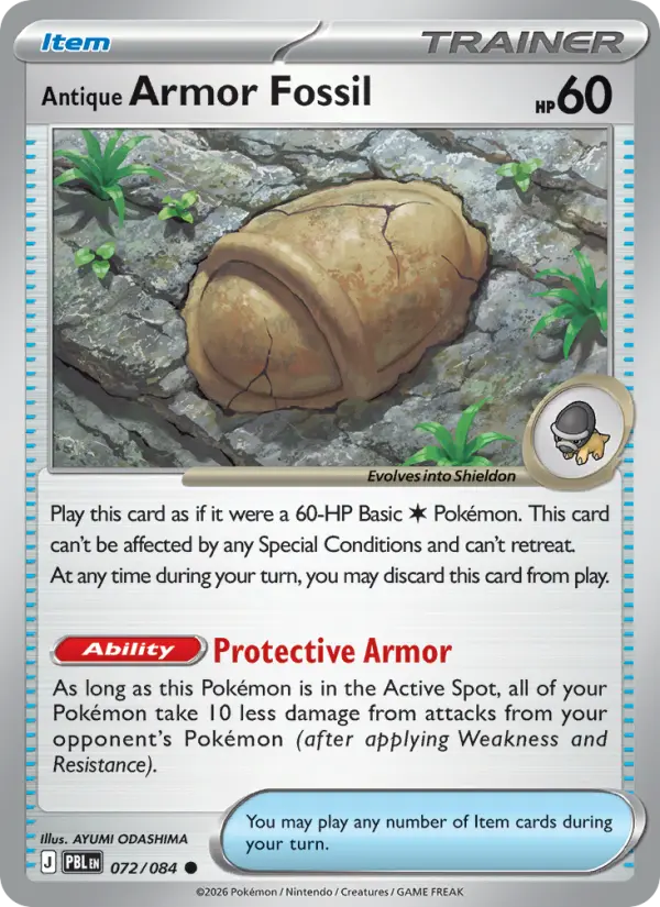 Antique Armor Fossil Reverse Holo 072/84 Pitch Black Pokémon Card