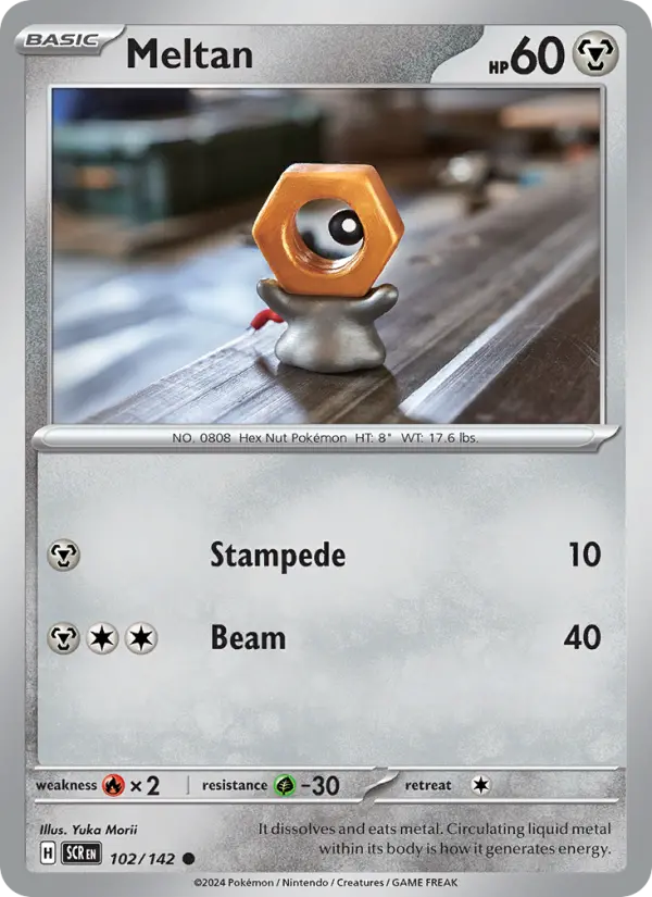 Meltan Reverse Holo 102/142 Stellar Crown Pokémon Card