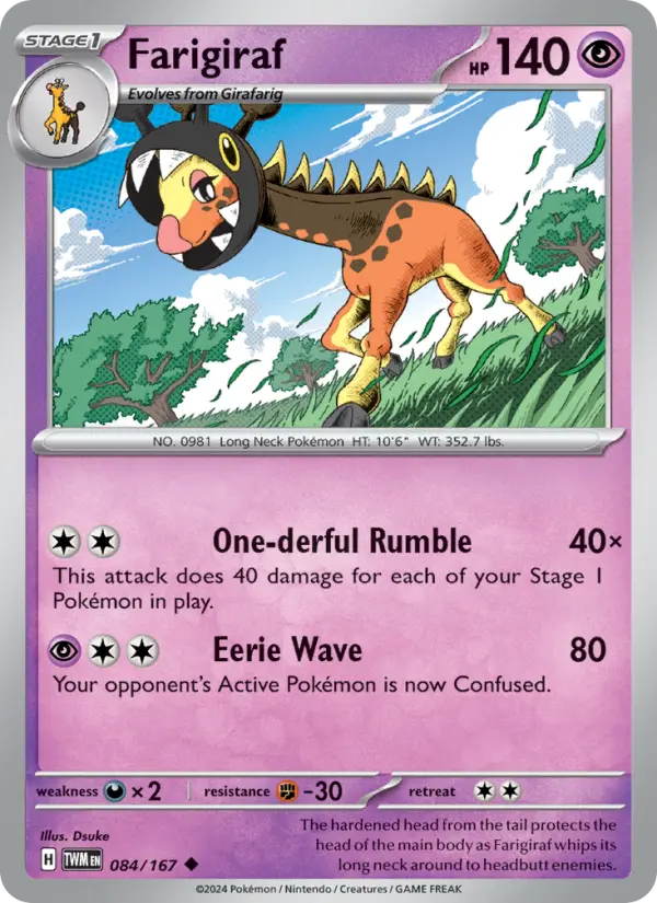 Farigiraf Reverse Holo 084/167 Twilight Masquerade Pokémon Card