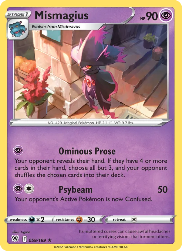 Mismagius Reverse Holo 059/189 Astral Radiance Pokémon Card