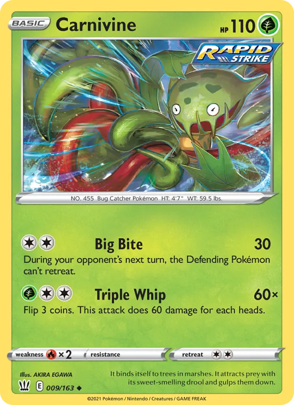 Carnivine Reverse Holo 009/163 Battle Styles Pokémon Card