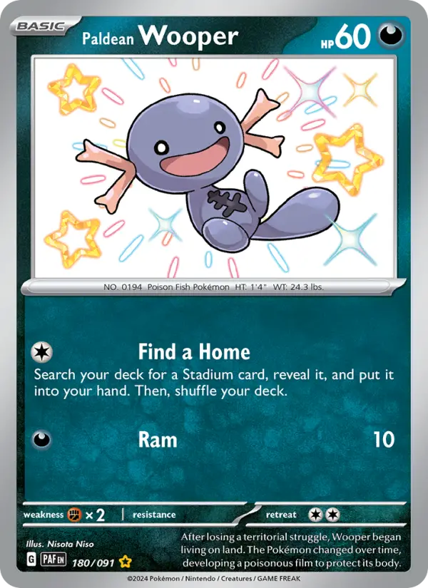 Paldean Wooper Holo 180/91 Paldean Fates Pokémon Card