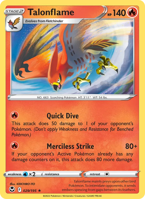 Talonflame Reverse Holo 029/195 Silver Tempest Pokémon Card