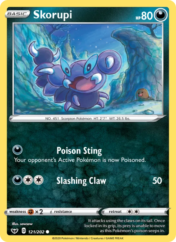 Skorupi Reverse Holo 121/202 Sword & Shield Pokémon Card