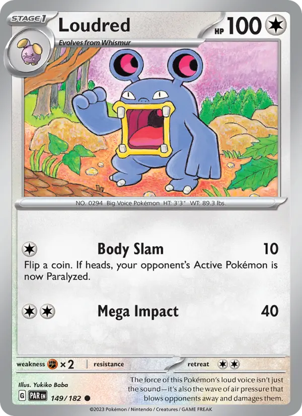 Loudred Reverse Holo 149/182 Paradox Rift Pokémon Card
