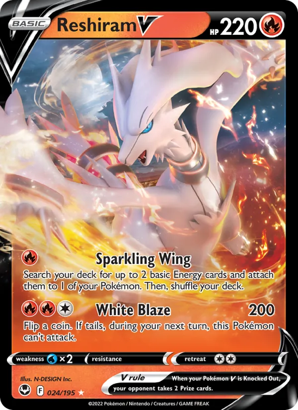 Reshiram V Holo 024/195 Silver Tempest Pokémon Card