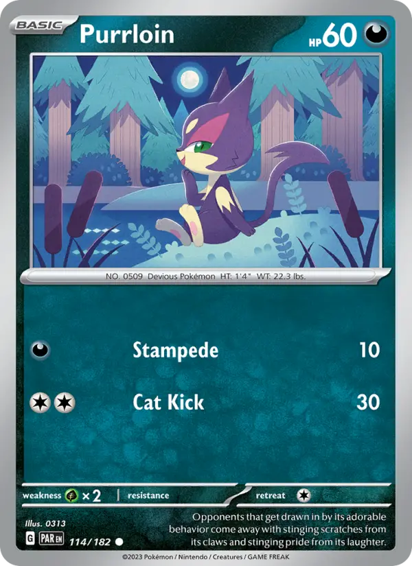 Purrloin Reverse Holo 114/182 Paradox Rift Pokémon Card