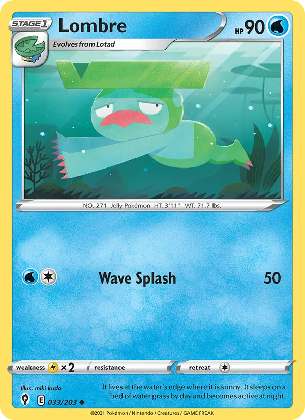 Lombre Reverse Holo 033/203 Evolving Skies Pokémon Card