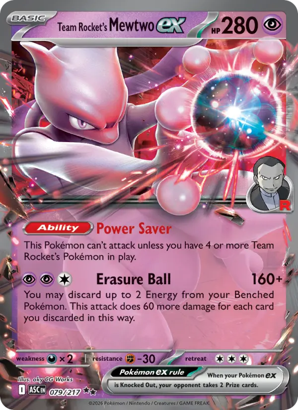 Team Rocket's Mewtwo ex Holo 079/217 Ascended Heroes Pokémon Card