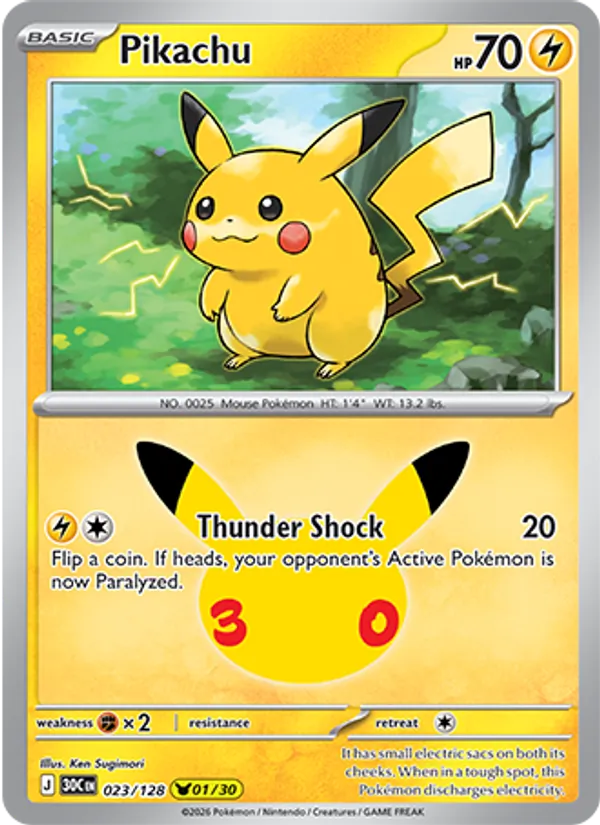 Pikachu Normal 023/128 30th Celebration Pokémon Card