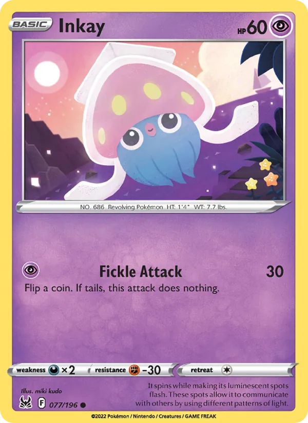 Inkay Reverse Holo 077/196 Lost Origin Pokémon Card