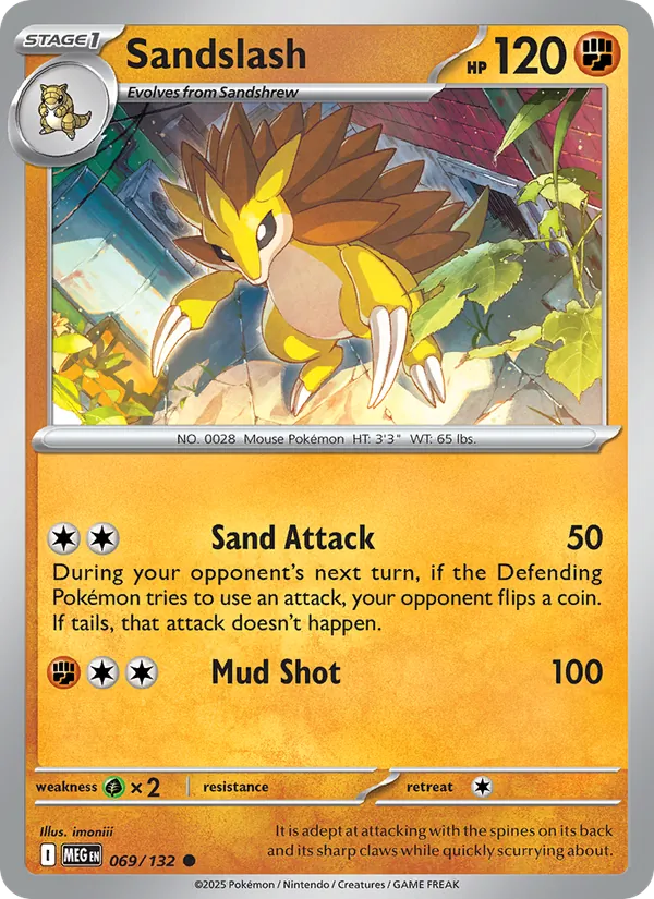 Sandslash Non-Holo 069/132 Mega Evolution Pokémon Card