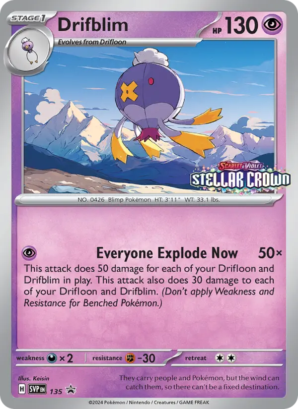 Drifblim Non-Foil 135/225 SVP Black Star Promos Pokémon Card